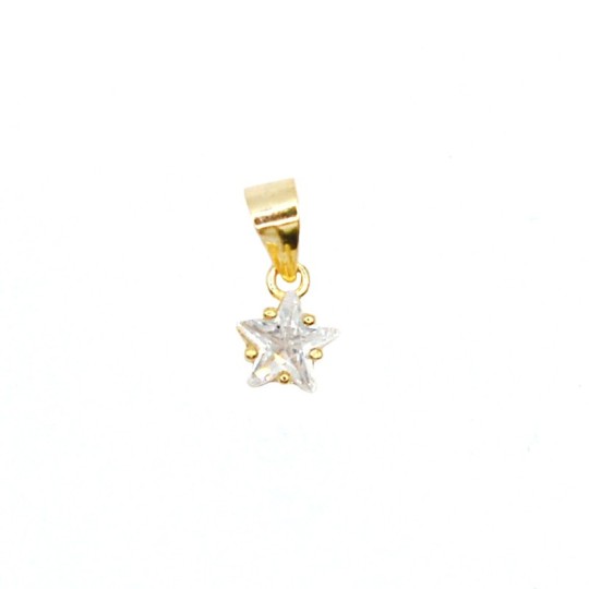 6mm White Star Zircon 5 Prong Pendant Yellow Gold Plated 925 Silver