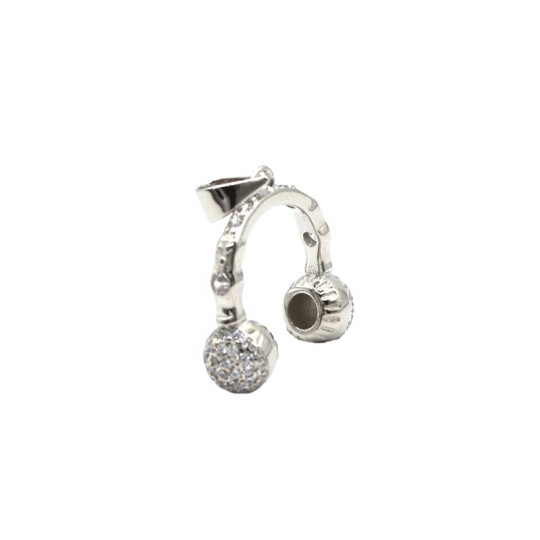 925 Silver White Gold Plated White Semi-Zircon Headphone Pendant