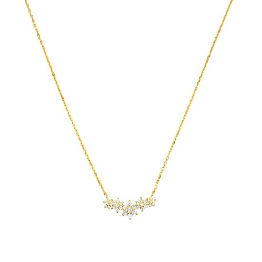 Collana maglia forzatina con fiori a tramezzo zirconati bianchi placcata oro giallo in argento 925