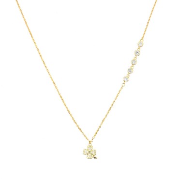 Collana maglia forzatina con quadrifoglio zirconato bianco e cinque cipolline laterali placcata oro giallo in argento 925