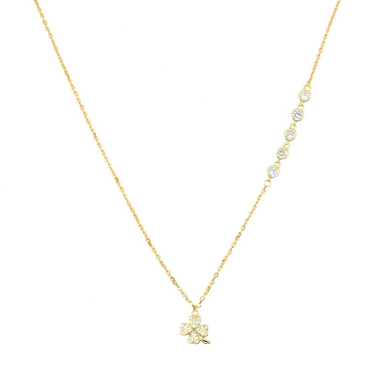 Forzatina mesh necklace with white zirconia clover and five lateral onions plated in yellow gold in 925 silver