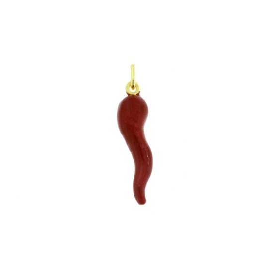 Ciondolo corno smaltato rosso 34x9 mm placcato oro giallo in argento 925