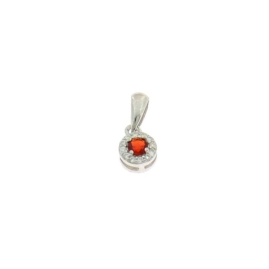 Red light point pendant on white gold plated base with white zircons frame in 925 silver
