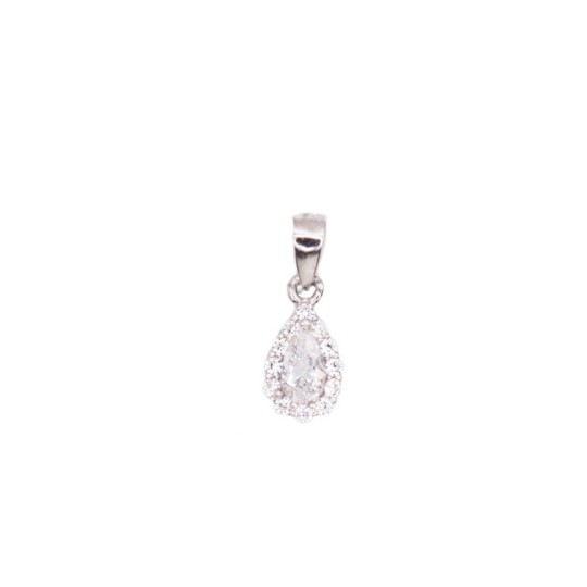 Central drop light point pendant in a white gold-plated white zircon frame in 925 silver