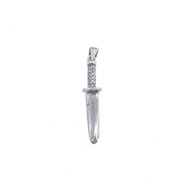 White gold plated dagger pendant with 925 silver zircon handle