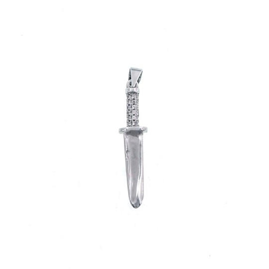 Ciondolo pugnale placcato oro bianco con manico zirconato in argento 925