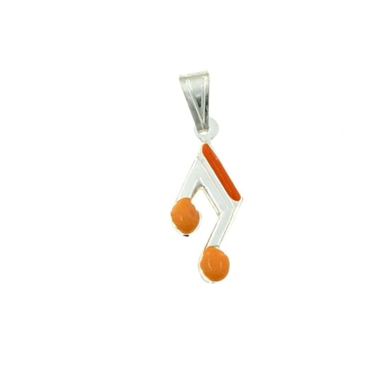 Ciondolo nota musicale accoppiato smaltato arancione in argento bianco 925