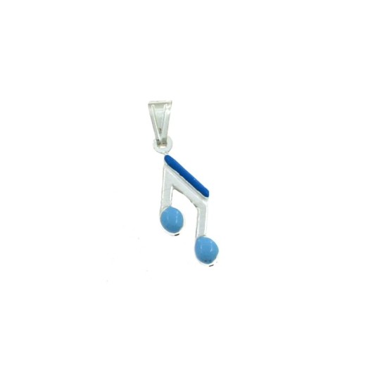 Ciondolo nota musicale accoppiato smaltato azzurro in argento bianco 925