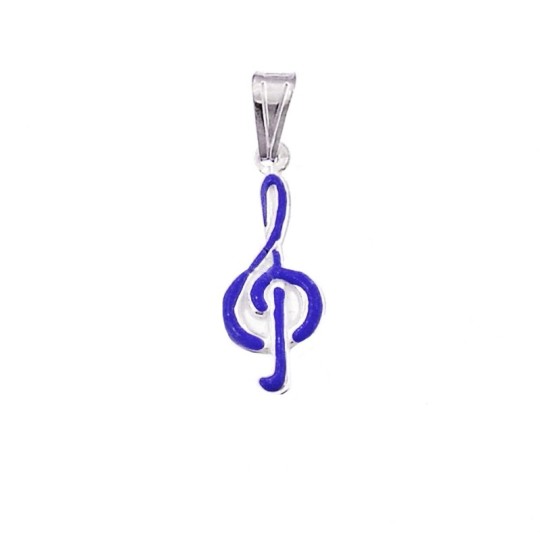 Ciondolo chiave di violino accoppiato smaltato blu in argento bianco 925