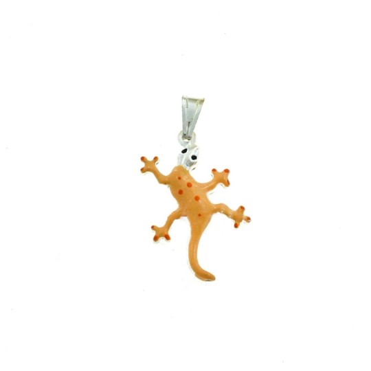 Ciondolo geco smaltato arancione in argento bianco 925