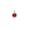 Round red zircon pendant ø 11.5 mm on white gold plated base with white zircon claw frame in 925 silver
