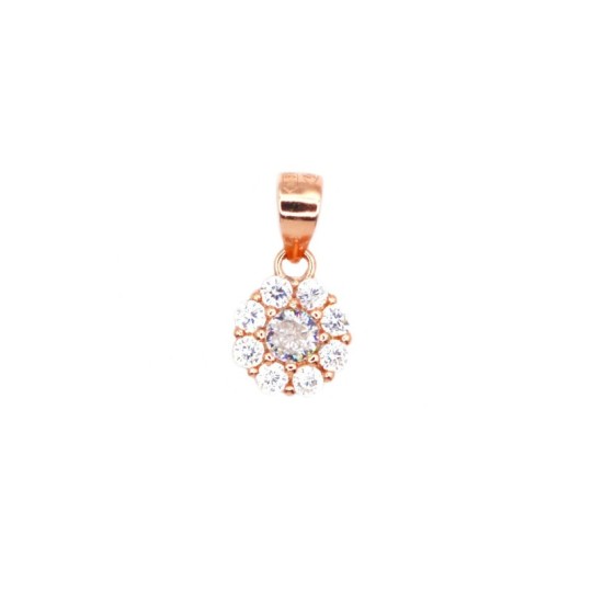 Ciondolo fiore zirconato bianco con puntoluce centrale da 3,5 mm placcato oro rosa in argento 925