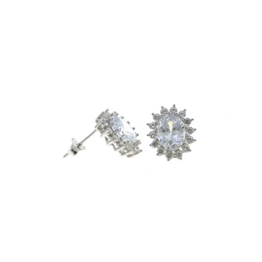 10.5x13 mm lobe earrings with white oval central zircon in white gold plated white zircon frame in silver 9
