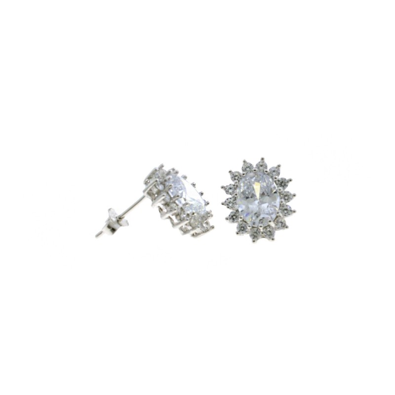 10.5x13 mm lobe earrings with white oval central zircon in white gold plated white zircon frame in silver 9