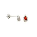 Lobe earrings with central red teardrop zircon in a frame of white gold plated white zircons in 925 silver