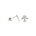 White gold-plated aerial lobe earrings with white light point in 925 silver