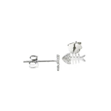 Smooth lobe earrings with white zircon head white gold plated in 925 silver