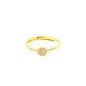 Adjustable rope ring with central round pavé of white zirconia plated in yellow gold in 925 silver