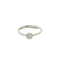 Adjustable rope ring with central round pavé of white zirconia plated in white gold in 925 silver