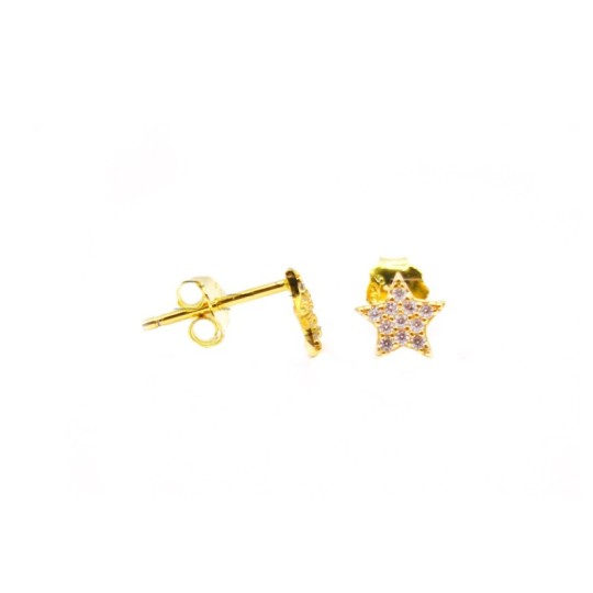 Orecchini a lobo stella con zirconi bianchi placcati oro giallo in argento 925