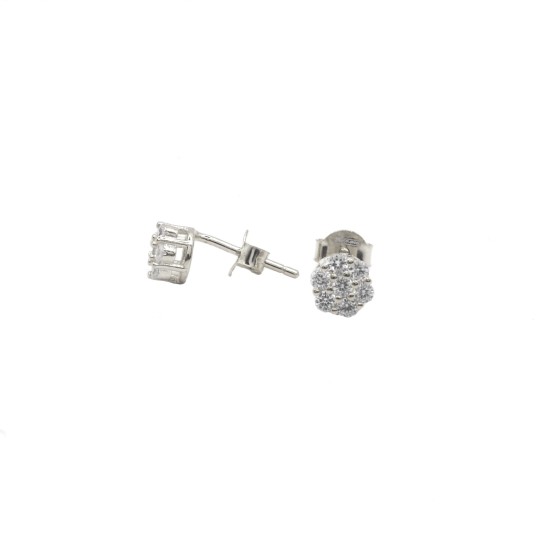 Orecchini a lobo fiore con zirconi bianchi placcati oro bianco in argento 925