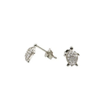 Tortoiseshell stud earrings with white gold-plated white cubic zirconia pave shell in 925 silver