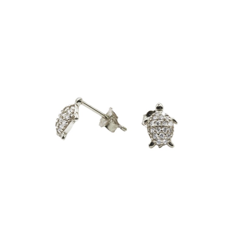 Tortoiseshell stud earrings with white gold-plated white cubic zirconia pave shell in 925 silver