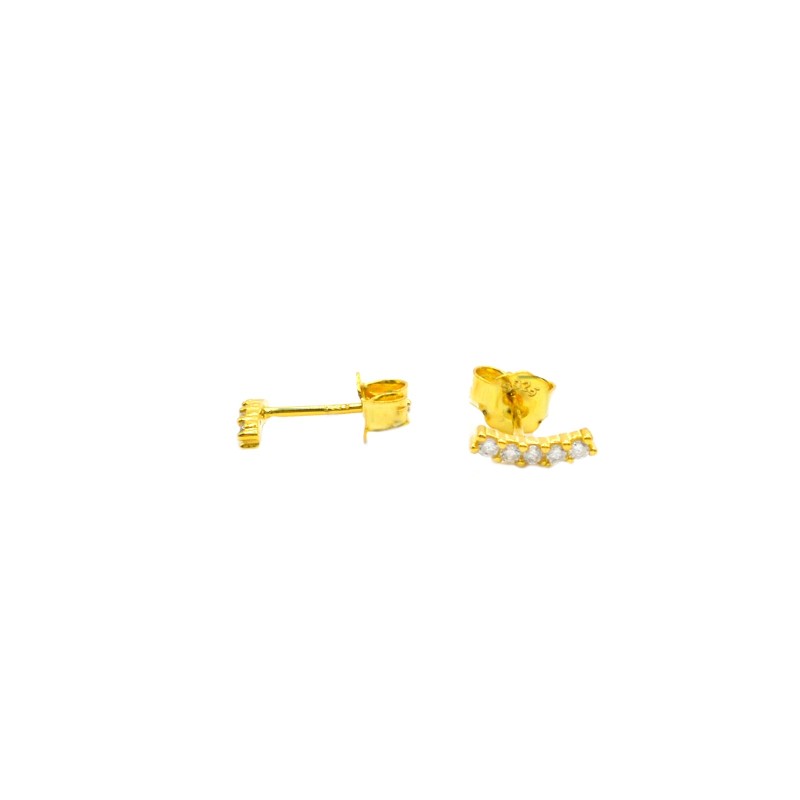 Stud earrings with pressure attachment with rigid segment of white zircons yellow gold plated in 925 silver