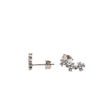 Stud earrings with pressure attachment 3 white zircon flowers white gold plated in 925 silver