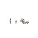Stud earrings with pressure attachment 3 white zircon flowers white gold plated in 925 silver
