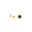 Round lobe earrings with yellow gold plated malachite center in 925 silver