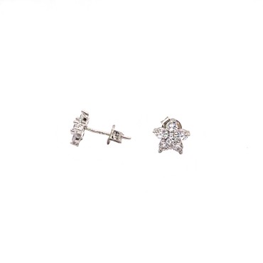 White gold plated white zircon flower stud earrings in 925 silver