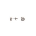 White gold plated white zircon pavé flower lobe earrings in 925 silver