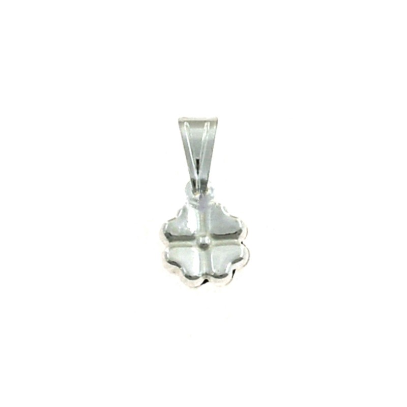Ciondolo quadrifoglio accoppiato 8,5x8,5 mm in argento bianco 925