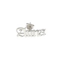 Single lobe earring with gothic name plate with pressure attachment, white gold plated in 925 silver