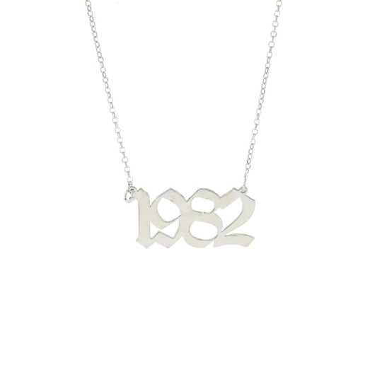 Collana maglia rolò diamantata con centrale anno gotico a lastra placcata oro bianco in argento 925