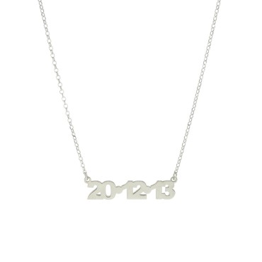 Collana maglia rolò diamantata con centrale data a lastra placcata oro bianco in argento 925