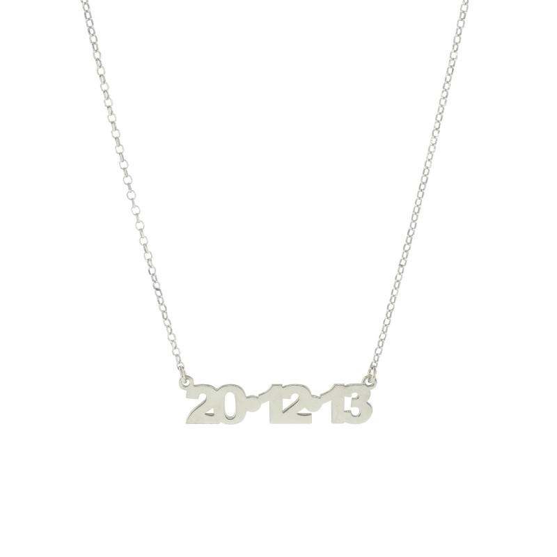 Collana maglia rolò diamantata con centrale data a lastra placcata oro bianco in argento 925