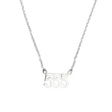 Collana maglia rolò con centrale numero angelico a lastra placcata oro bianco in argento 925