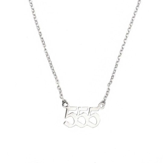 Collana maglia rolò con centrale numero angelico a lastra placcata oro bianco in argento 925