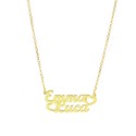 Diamond-coated rolo link necklace with central plate two names with perforated hearts, yellow gold plated in 925 silver