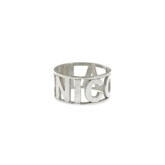 Anello a fascia traforata con nome placcato oro bianco in argento 925 (Misura 16)