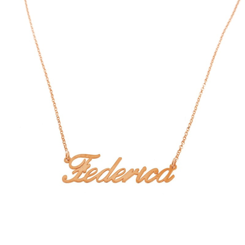 Necklace with name in central plate rose gold plated in 925 silver