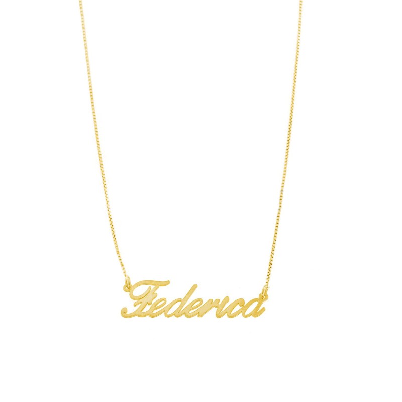 Collana maglia veneziana con nome a lastra centrale placcata oro giallo in argento 925