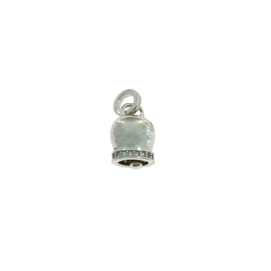 White gold plated campanella pendant with white zircons in 925 silver