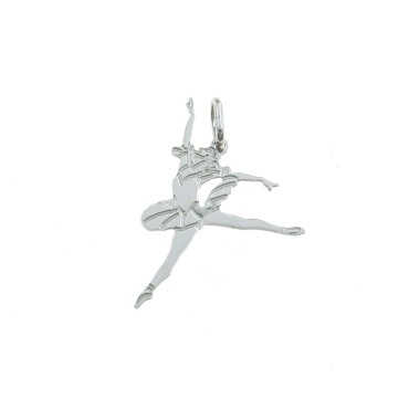 Ballerina pendant with engraved plate 23x32 mm white gold plated in 925 silver