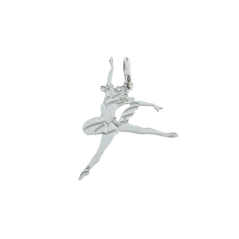 Ballerina pendant with engraved plate 23x32 mm white gold plated in 925 silver