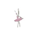 Ciondolo ballerina a lastra incisa smaltato rosa 16x28 mm placcato oro bianco in argento 925
