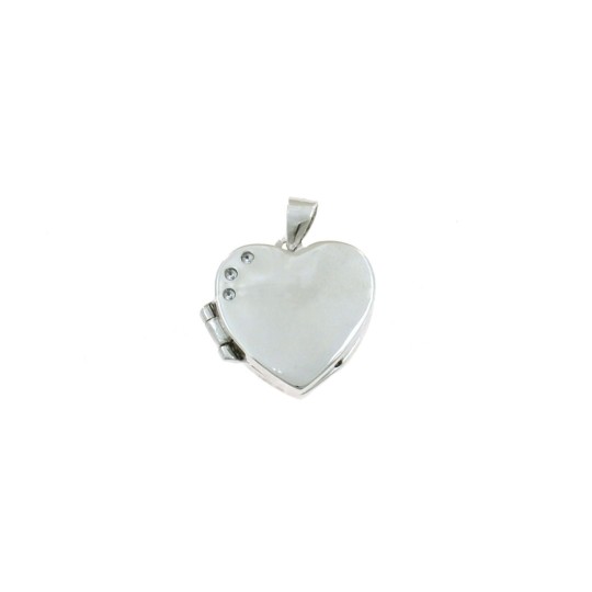 Ciondolo portafoto a cuore con 3 zirconi placcato oro bianco in argento 925