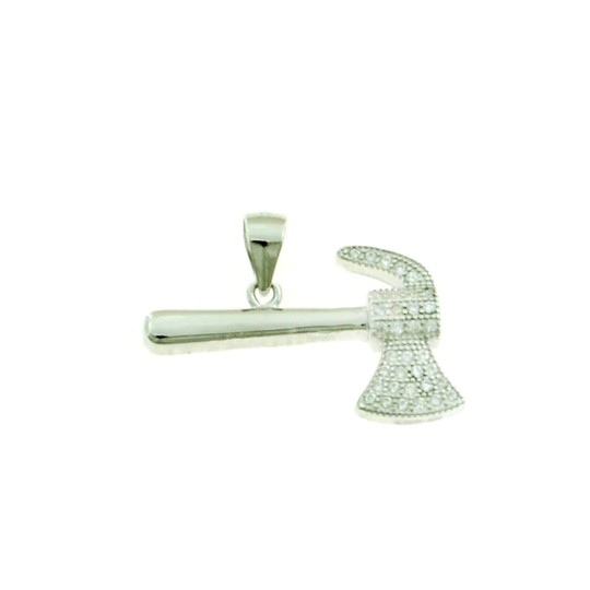 Ciondolo ascia semizirconata bianca placcato oro bianco in argento 925